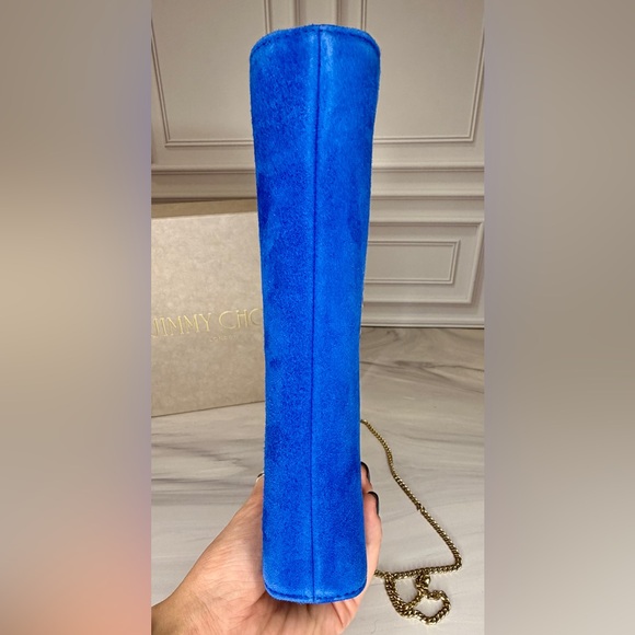 Jimmy Choo Venus Electric Blue Suede Chain Wallet Clutch | Full Set | Like New - Picture 4 of 10